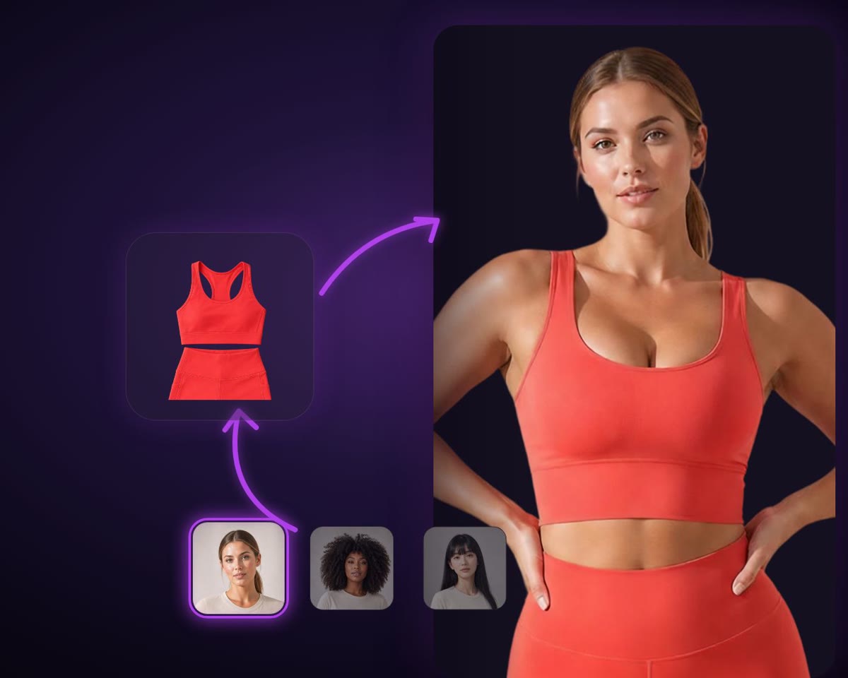 A flat-lay sports top beside a model wearing it